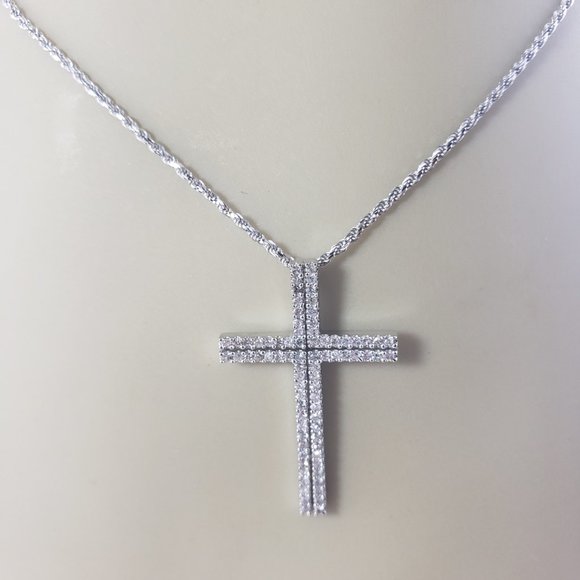 Vintage 14 Karat White Gold Diamond Cross Pendant Necklace #10491 - Picture 8 of 9
